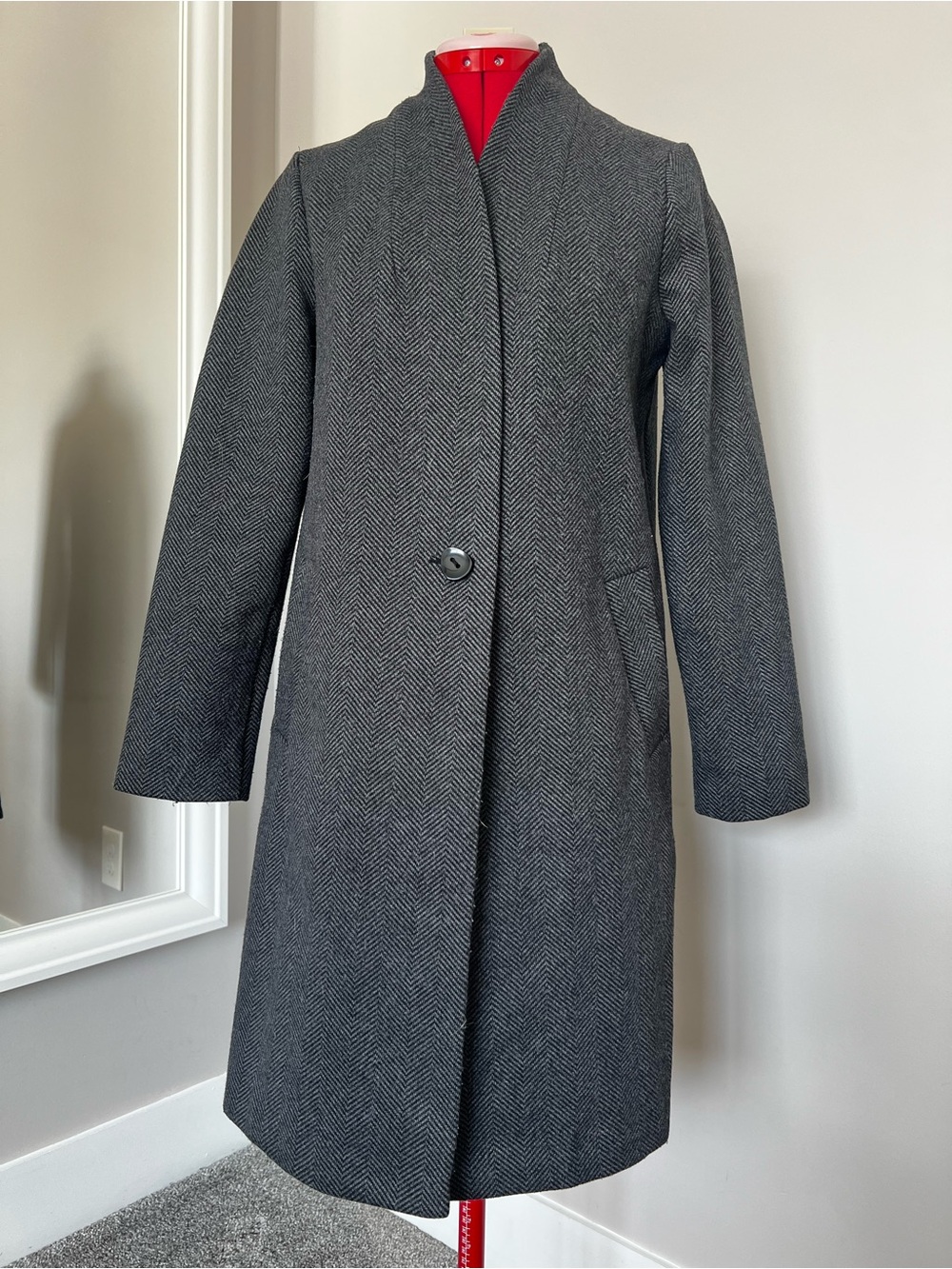 Dorothy Perkins Charcoal Herringbone Single-Button Trench Coat